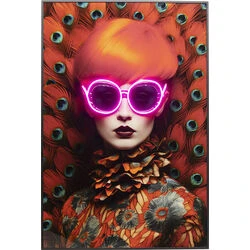 Framed Picture LED Fancy Red Lady 120x80cm